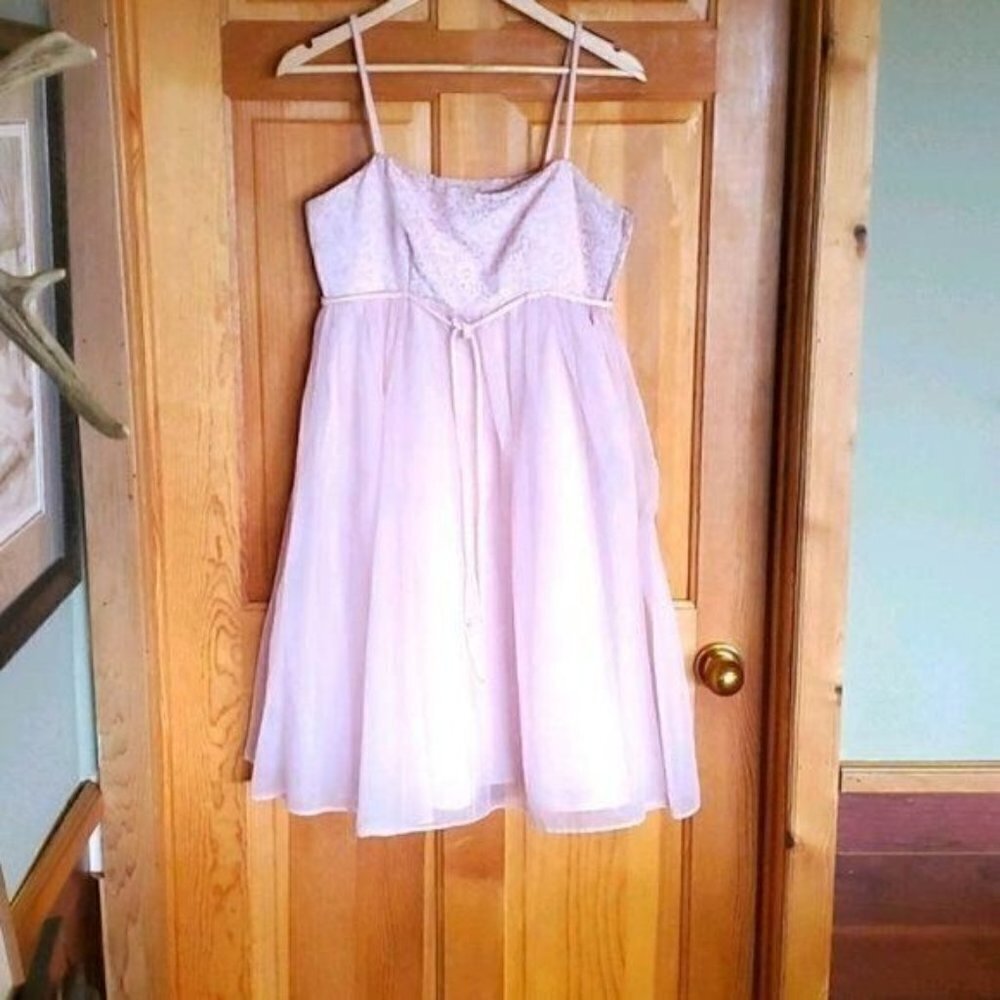 Vintage Sz. S‎ Spaghetti Strap Pink Lined Taffeta Layered Dress